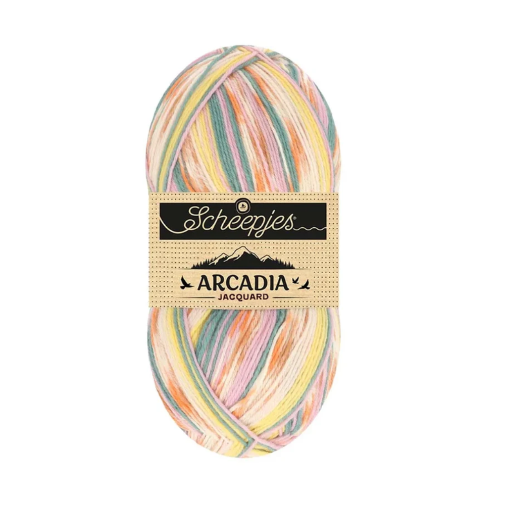 1001 Arcadia Jacquard / Scheepjes / 4-diegu zeķu dzija 100g 1001 Dadžu pūkas