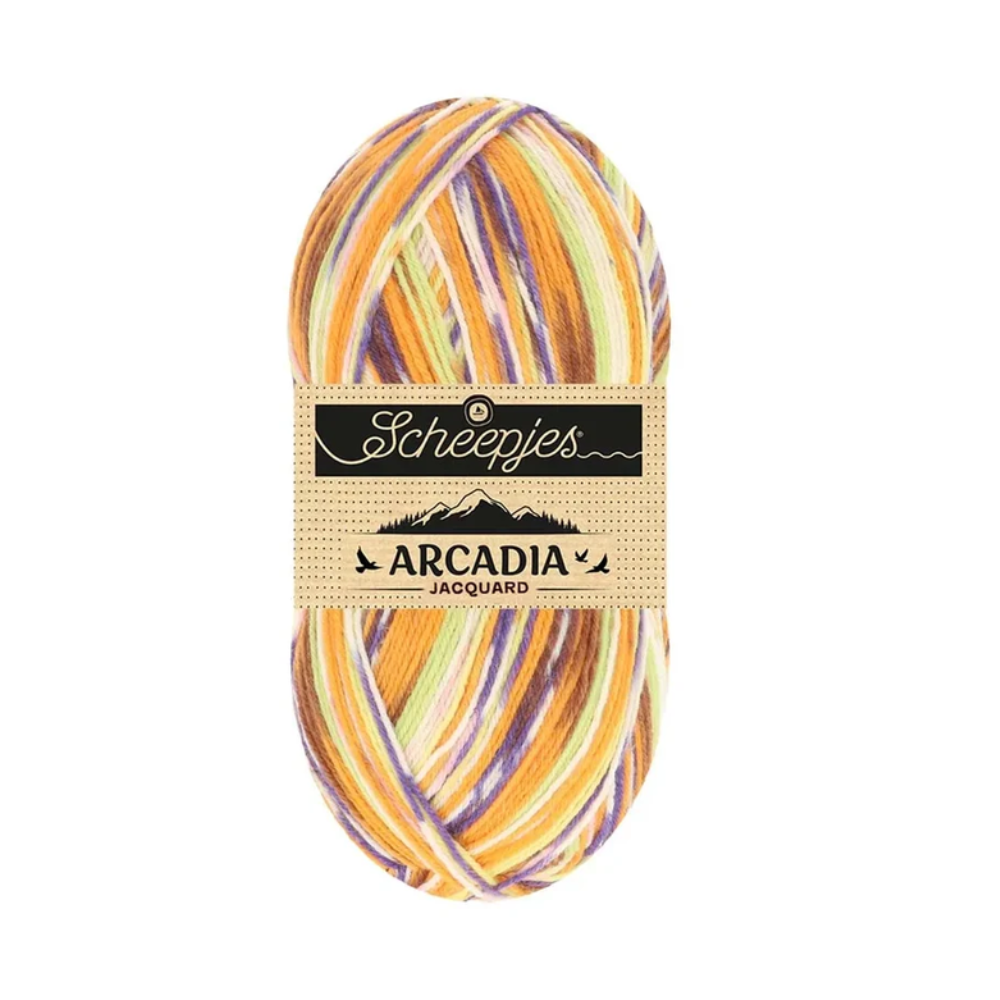 1004 Arcadia Jacquard / Scheepjes / 4-diegu zeķu dzija 100g 1004 Dzintara lapa