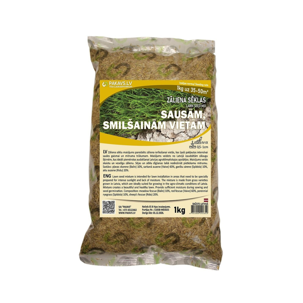 sausam-vietam Sausām, smilšainām vietām zāliena sēklu maisījums 1kg